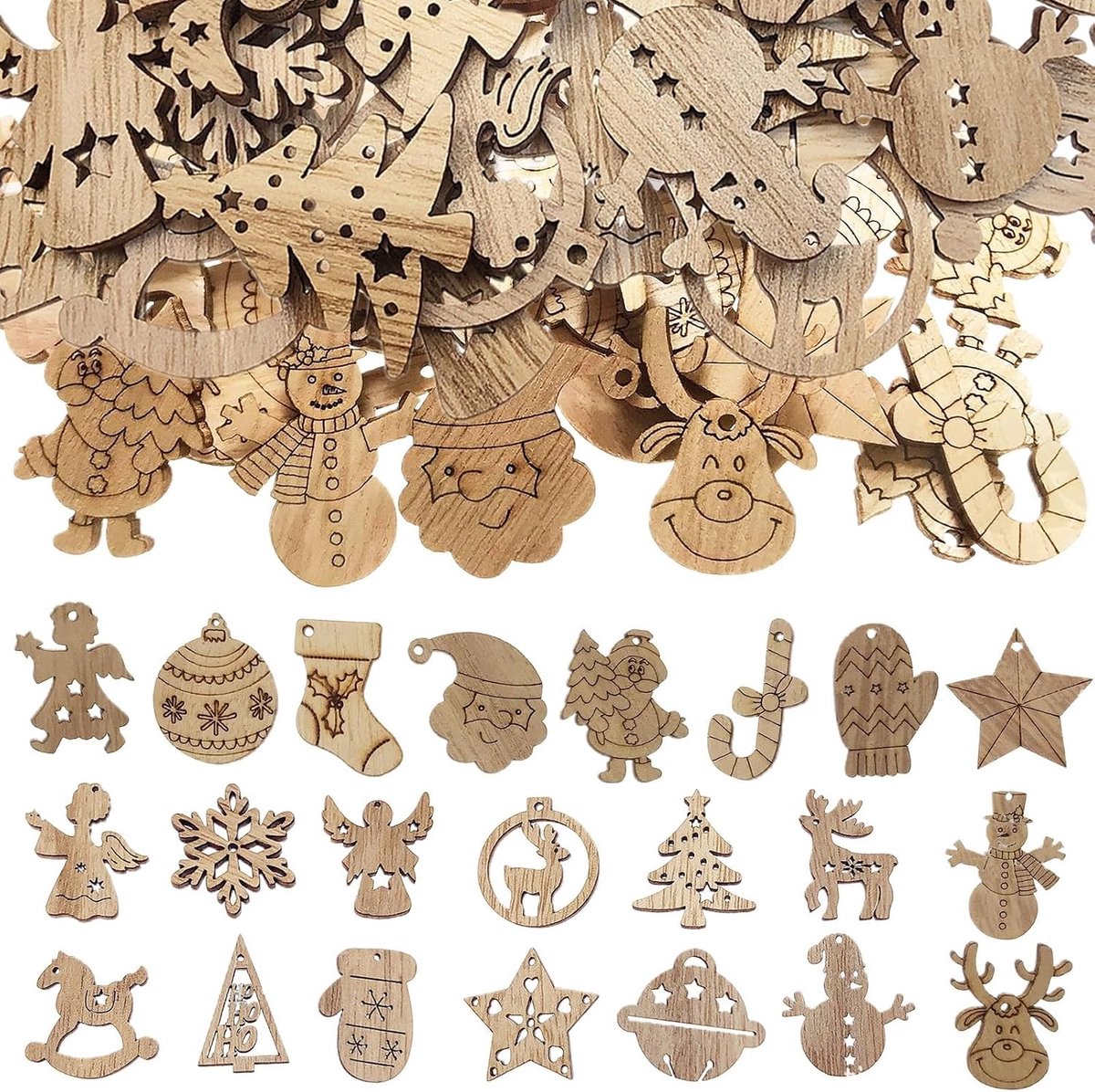 200 Stuks Houten Sprinkles voor Kerst, Mini Decoraties, Kleine Blanko Hangers, Tafeldecoratie en DIY Creaties