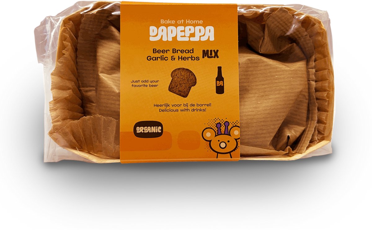 DaPeppa Bierbrood Garlic & Herbs - Biologische broodmix - Incl. houten bakvorm - Knoflook & vegan - 360 g