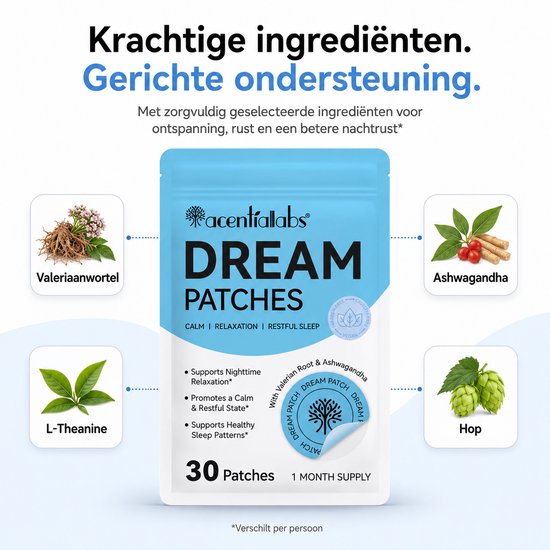 Acentialabs Slaappatches voor Nachtrust & Ontspanning – Valeriaan, Ashwagandha, L-Theanine & Hop – 30 Stuks — afbeelding 3