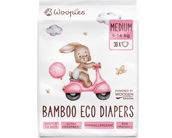 Woopies Biologisch Afbreekbare Bamboe Luiers Medium (9–14 kg)-30 luiers-Superabsorberende-Vochtindicator- zijsluitingen