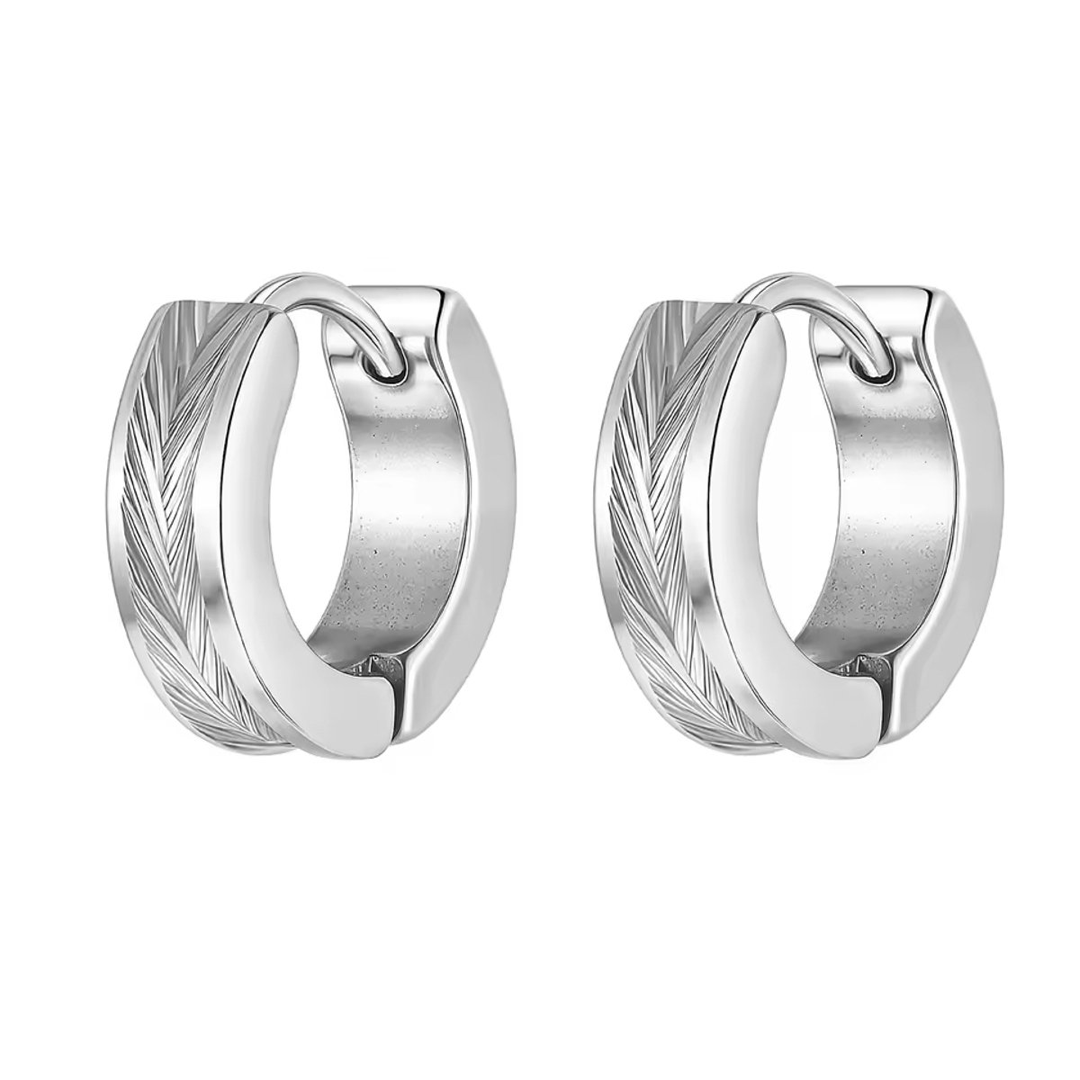 Oorbellen heren - oorringen - mannen - zilver kleurig - RVS - structuur