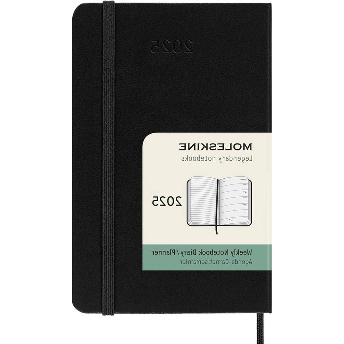 Agenda - Weekplanner met ruimte voor notities - 12 maanden - 2025 - Harde kaft - Elastische sluiting - Zwart - Zakformaat - 9x14 cm