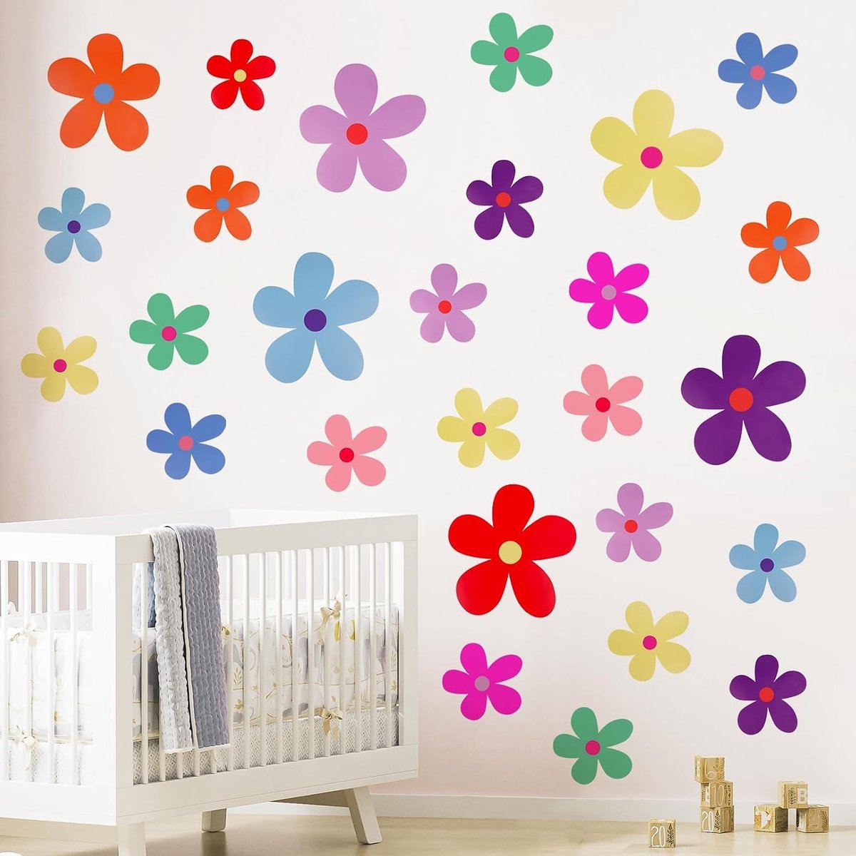 12 vellen madeliefje muurstickers, heldere bloemen muurdecoratie, kleurrijke bloemen muurstickers, vinyl pel-en-plak bloemenstickers voor kinderkamer, slaapkamer, woonkamer