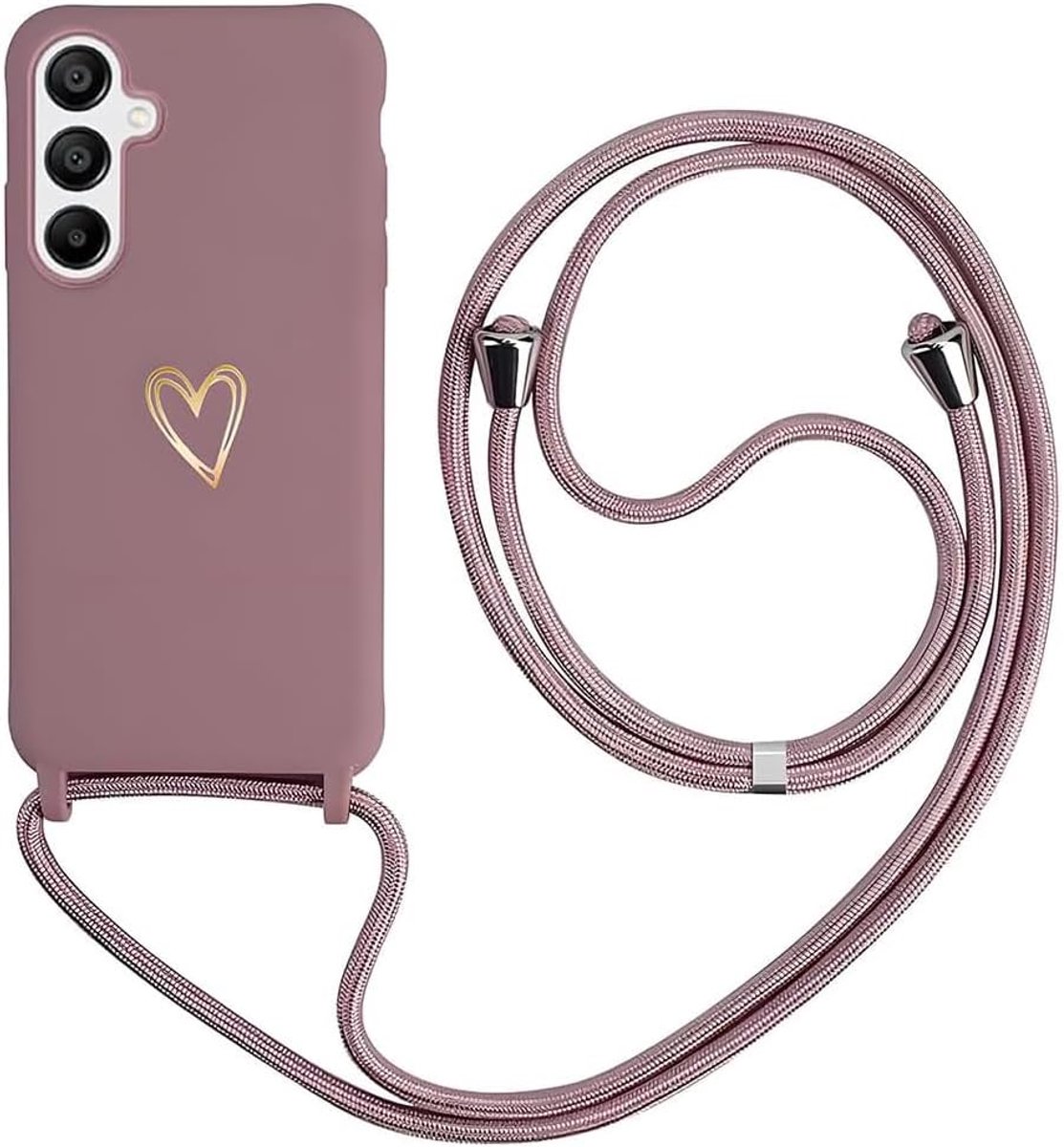 Telefoonband voor Samsung Galaxy A56 5G hoes met band, MoEvn hart Love Design, siliconen halsketting, telefoonhoes met verstelbaar afneembaar koord om om te hangen, stootvaste beschermhoes