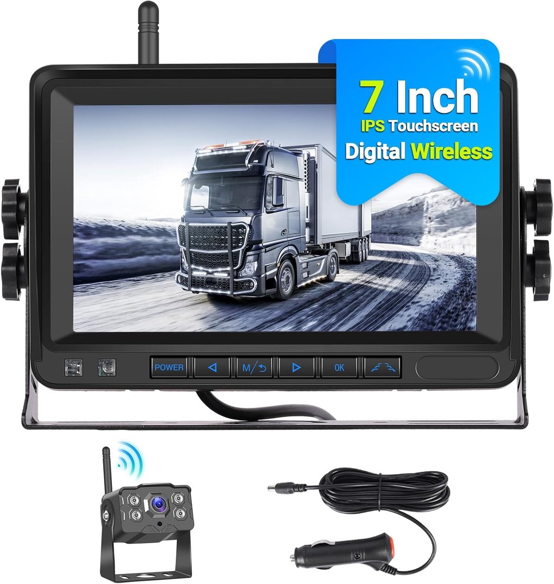Stabiel Digitaal Draadloos Achteruitrijcamera Set met 7 Inch IPS Monitor AHD 1080P Achteruitrijcamera IP68 Waterdicht Nachtzicht Twee Video-ingang voor Auto SUV Van Truck 12-36V