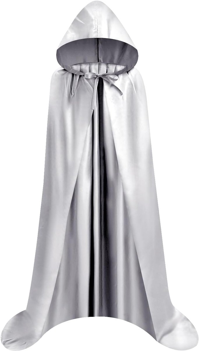 Lange Satijn Cape met Capuchon Unisex Volwassen Kostuum Mantel Magere Hein Vampier Halloween Carnaval Grijs S