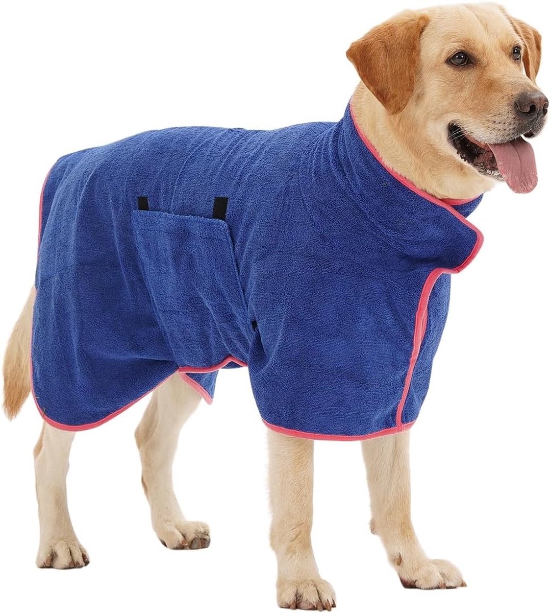 Hondenbadjas, microvezel hondendroogjas, huisdierenhanddoekjas voor kleine, middelgrote en grote honden, sneldrogende badhanddoek, het hele jaar door kleedje (Blauw S)