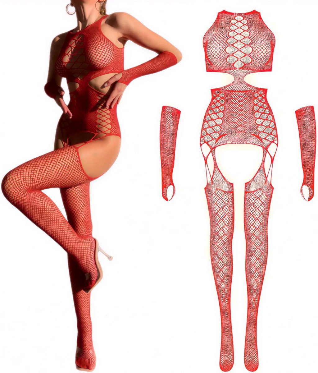 Bodystocking panty holle vrouwen bodysuit nachtkleding mesh outfits net visnet body dames jumpsuit transparant club rave Halloween zwart rood