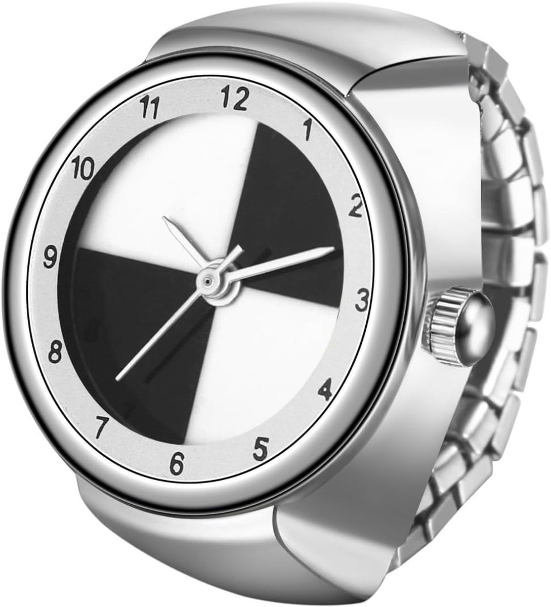 Avaner Ring watch women men stainless steel: modern finger watch with elastic stainless steel band Arabic numerals - ShopVlot
