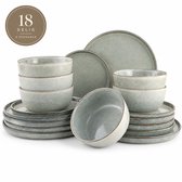 Service de vaisselle OTIX - Service d'assiettes - 6 personnes - Assiettes à petit-déjeuner 18 pièces - Assiettes plates - Bols à soupe - HÊTRE