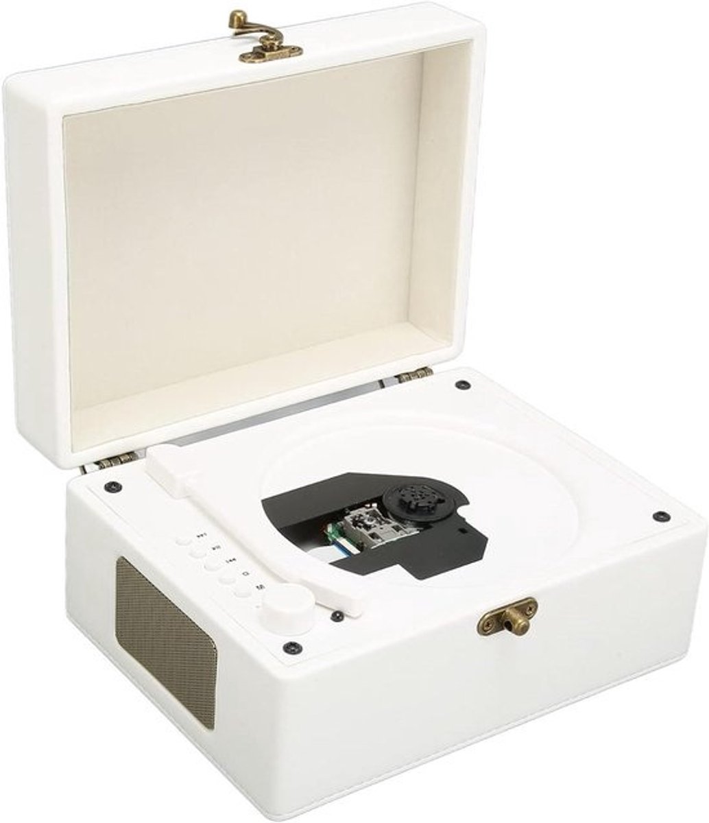 Annadue Bluetooth-cd-speler - Draagbare platenspeler met stereogeluid - Vintage grammofoonontwerp - WHITE