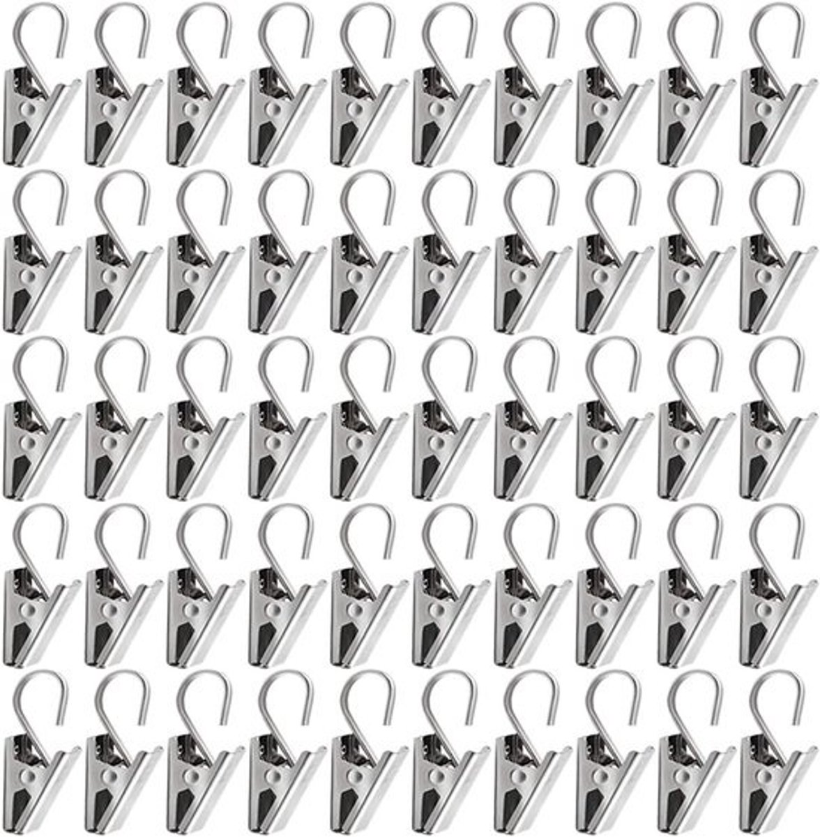 Gordijnclips met haken - Set van 50 stuks - Roestvrij - Lengte van 33 mm - Gordijnklemmen voor gordijnen en douchegordijnen - Universeel inzetbaar - Woondecoratie - Fotolijst - Textiel - Praktisch en stijlvol