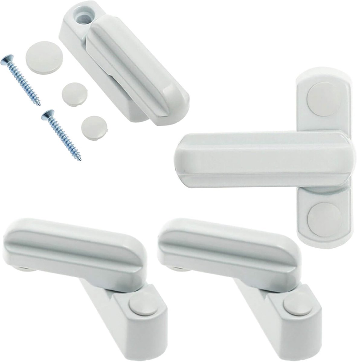 SnelShoppen - 4 Stuks Vensterbescherming, Zinklegering Venster Beperker, Extra Beveiligingsslot voor Ramen en Deuren, T-Vorm, Wit