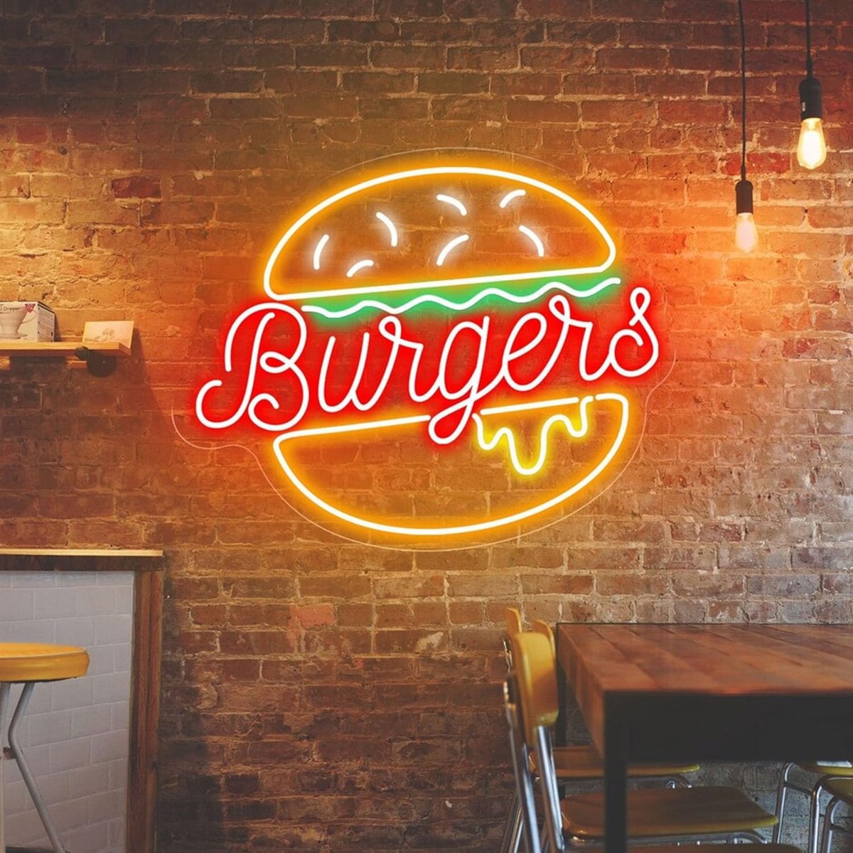Burger neon sign custom led dimmable hamburger neon light up sign home wall decor fast food coffee shop restaurant bar - ShopVlot