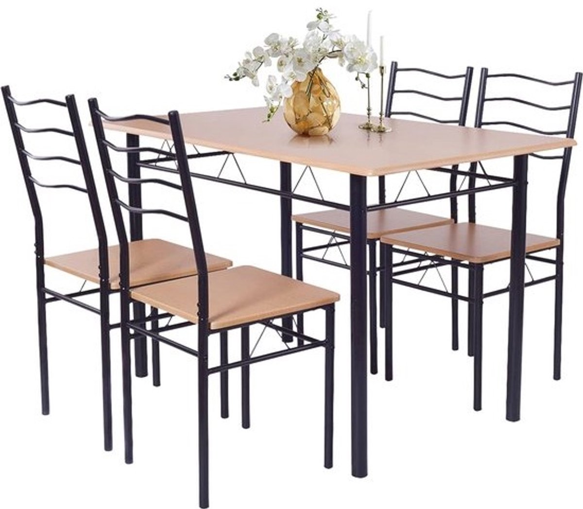 Eettafelset - Met 4 stoelen - Ruimtebesparende eetgroep - Voor eetkamer en keuken