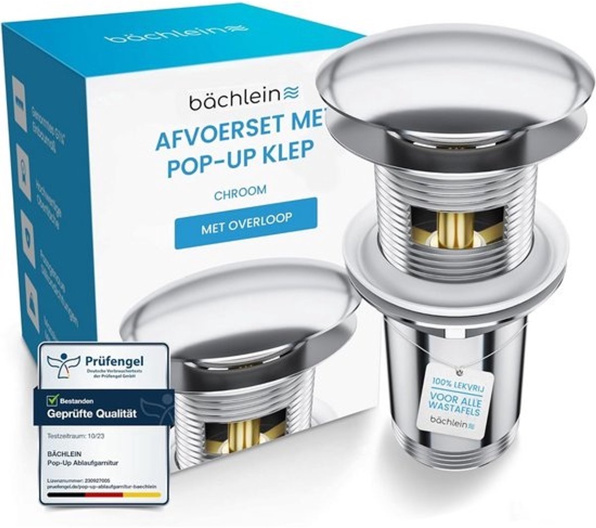Universeel afvoergarnituur - Voor wasbak en wastafel met overloop - Met pop-up-afvoerplug