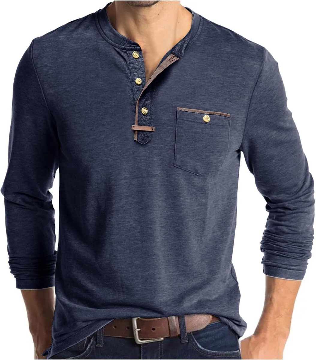 T-shirts Lange Mouw Slim Fit Grandad T Shirt Casual Tops voor Mannen Knop Shirt