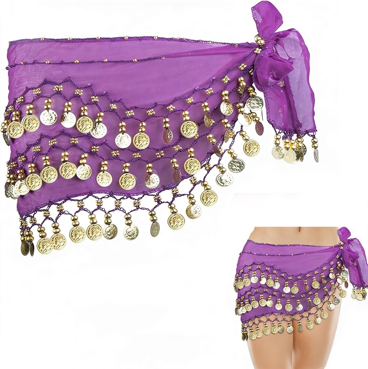 Dance Hip Scarf for Women, Oriental Dance Scarf, Oriental Scarf Skirt Hip Belt, Podiumvoorstelling, Verjaardagsopgave, Feestvoorstelling (Paars)