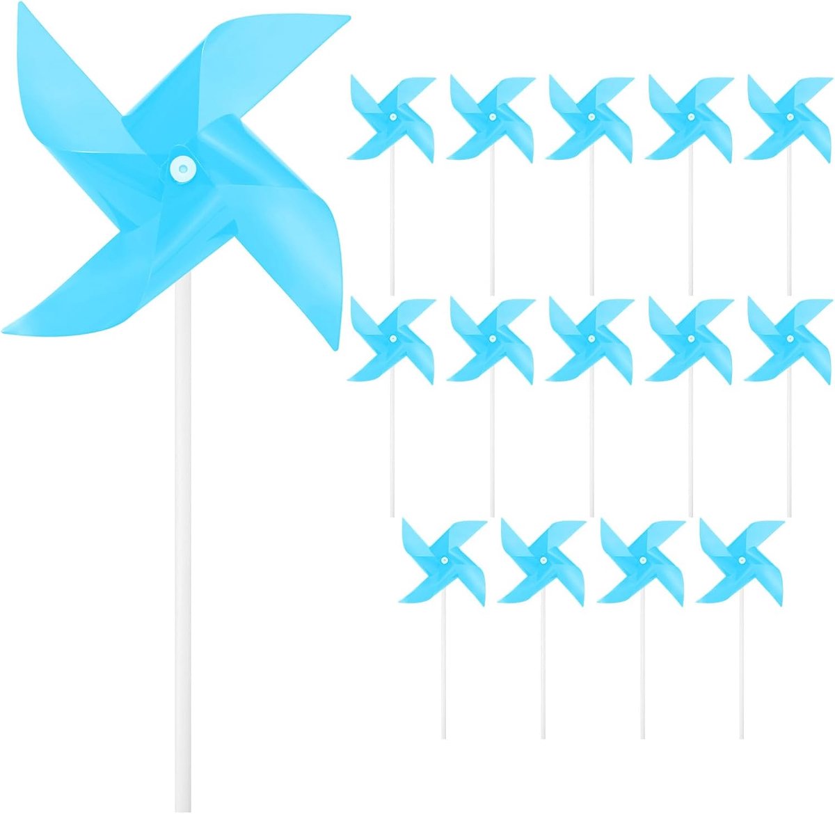 Set van 15 regenboog-pinwheels met vier messen, 7,5 inch plastic windspinners buiten bloemenmolen voor feestdecoraties/tuin/tuin, speelgoed windspinners [lichtblauw]