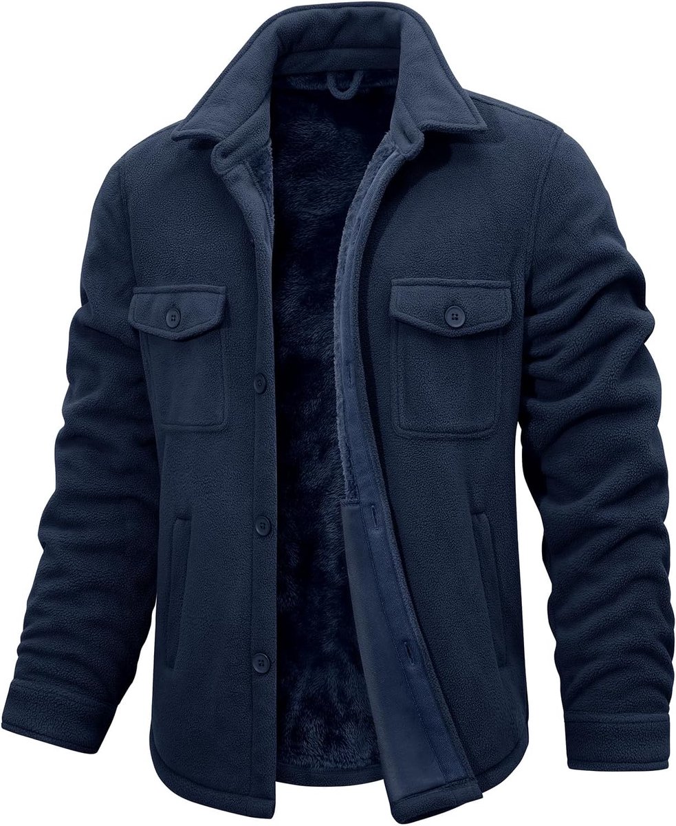 Heren winterjas warme polar fleece jas shacket heren trucker werk outdoor jassen reverskraag lange mouwen overshirt button down thermische shirts met zakken