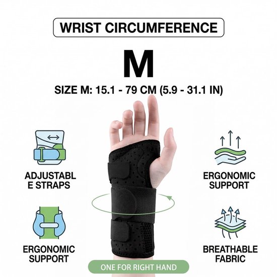 1 Stuk Fitness Polssteun, Verstelbare Polsbandage Met Metalen Rail, Ademende Gezamensteun Voor Sport, Training En Dagelijks, Zwart, M — afbeelding 3