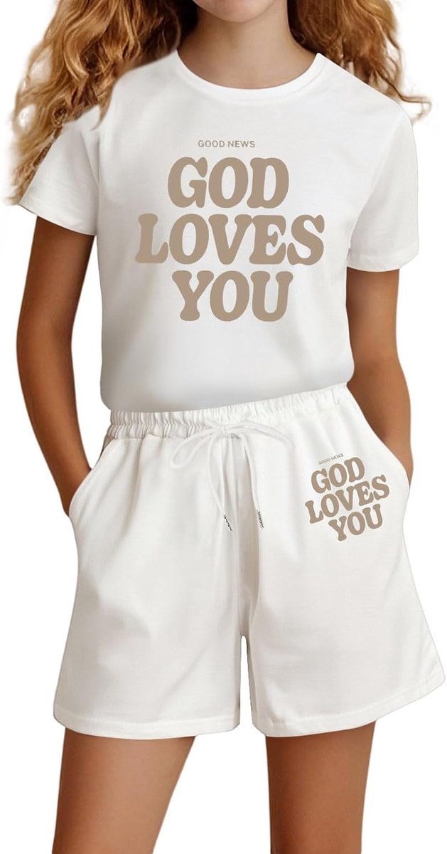 Casual set met korte mouwen en letterprint voor meisjes (4-14 jaar)
