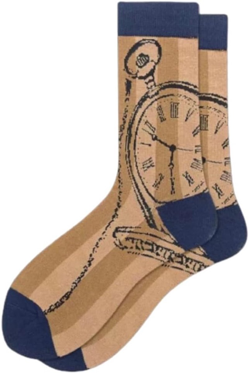 Sokken met Zakhorloge - heren/dames sokken 40-45 - klok/uurwerk bruin/blauw