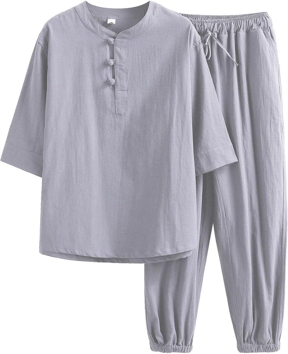 2-delige set voor heren, katoen, bovendeel en broek, joggingbroek, casual, zacht, ronde hals, hardlopen, lente, zacht, normale pasvorm, vrijetijdskleding, reizen, yoga, A51
