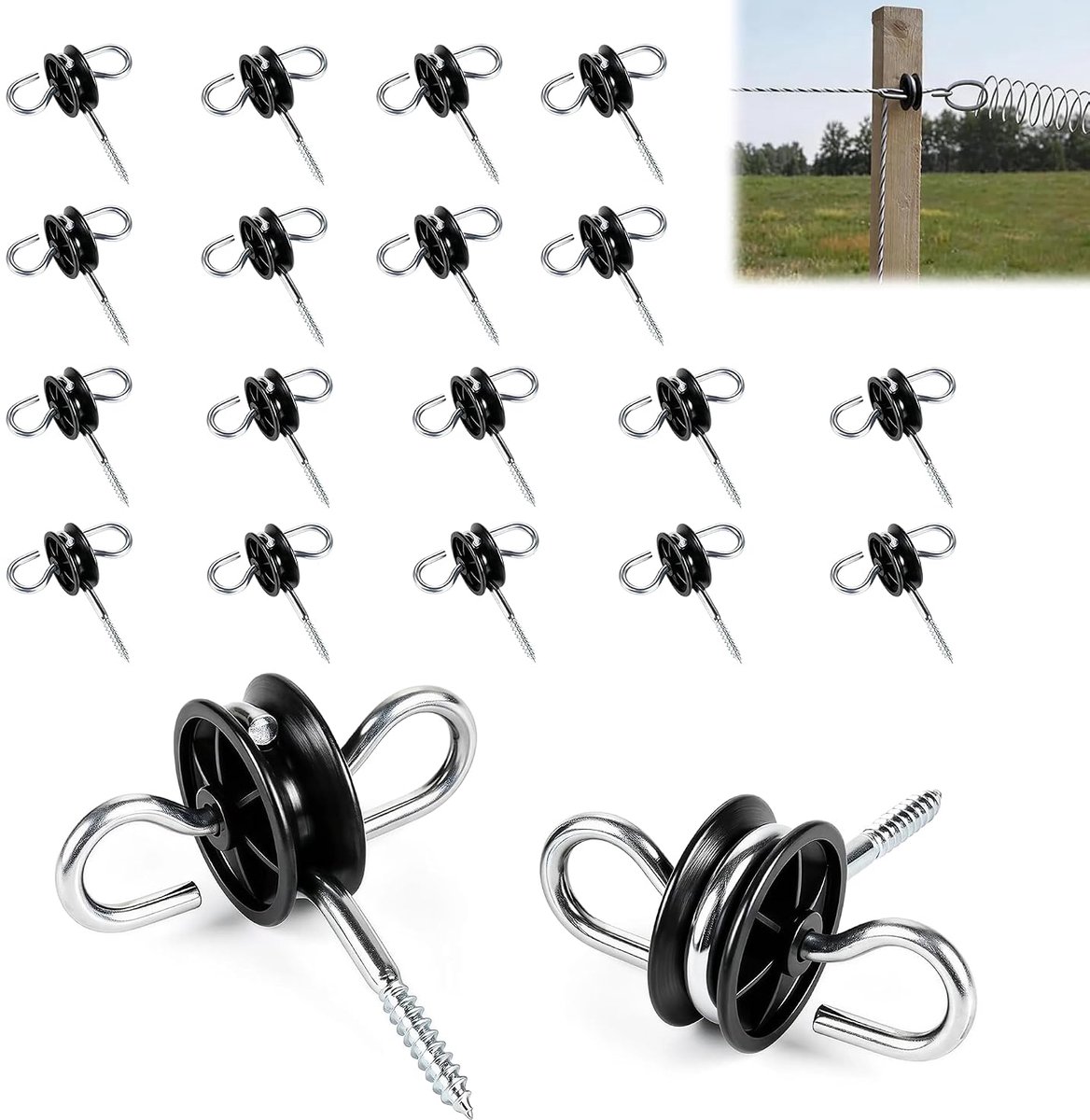 Isolator weidehek heeft een kop van hoogwaardig PP-kunststof en een stevige metalen behuizing met roestbestendige coating. De zelftappende draad zorgt voor een stevige grip in de