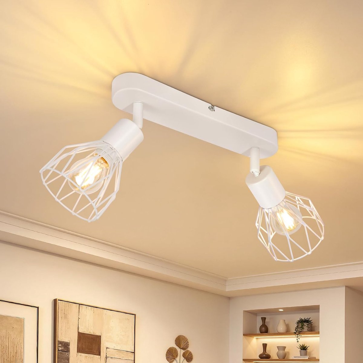 Plafondspot 350° Draaibaar, 2-Lamps E14 Lamp, Wandspot voor Keuken Woonkamer Slaapkamer, Zonder Inclusieve Lamp