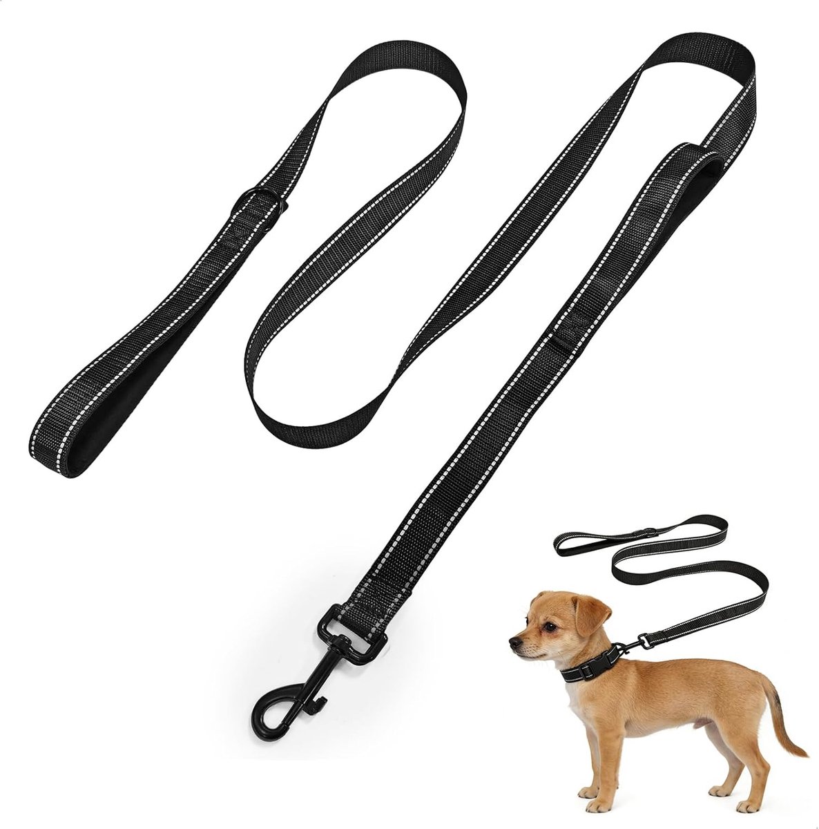 Hondenriem met twee handvatten - 1.8 m zwart - explosiebestendig - perfect voor wandelingen en training - ShopVlot