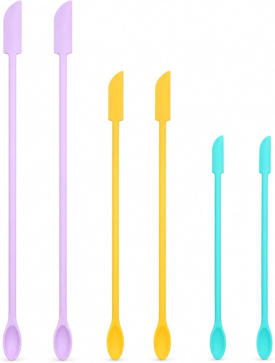 6 stuks siliconen lepels, mini set met dubbelzijdige siliconen spatels voor cosmetica, lotion, crème, make-up, hars - ShopVlot