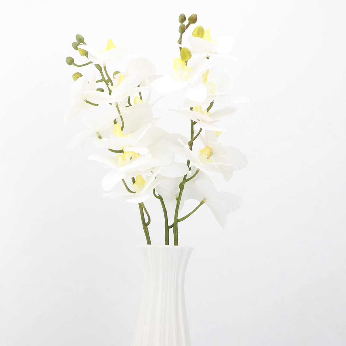LGEGE Artificial Flowers Phalaenopsis Orchid 3 Pcs - Pure White Fake Flowers Silk Fabric Real Touch Flowers for Home - ShopVlot