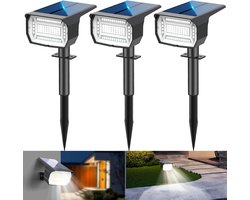 SnelShoppen - Outdoor Solar Spotlights 3PCS met 72LED, 3 Modi, IP67 Waterdicht Tuinverlichting, 6500K Wandlampen voor Tuin, Oprit, Terras, Schuttingen