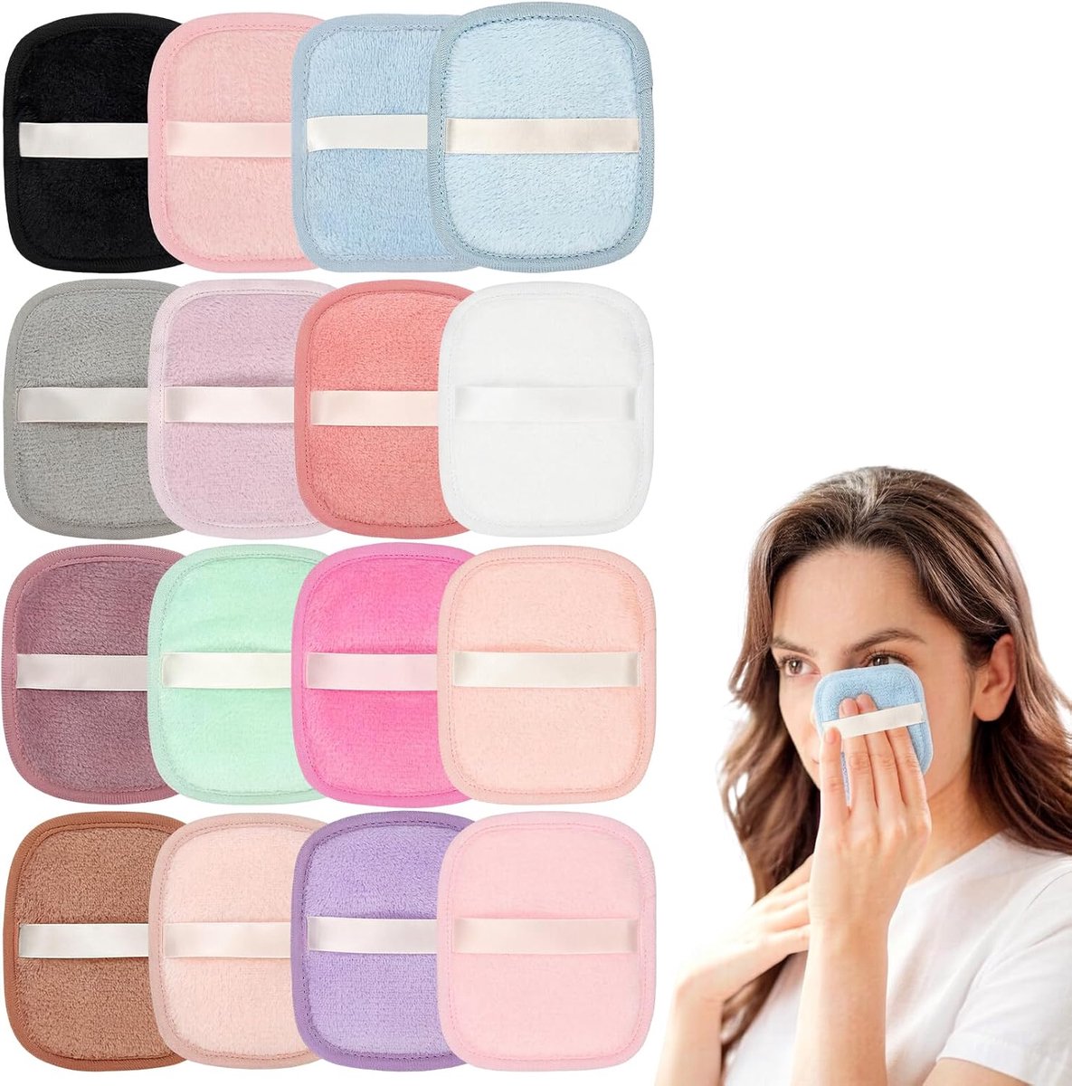 16 stuks wasbare make-uppads, 10 x 12 cm, herbruikbaar, zacht en huidvriendelijk, make-up kan gemakkelijk worden - ShopVlot