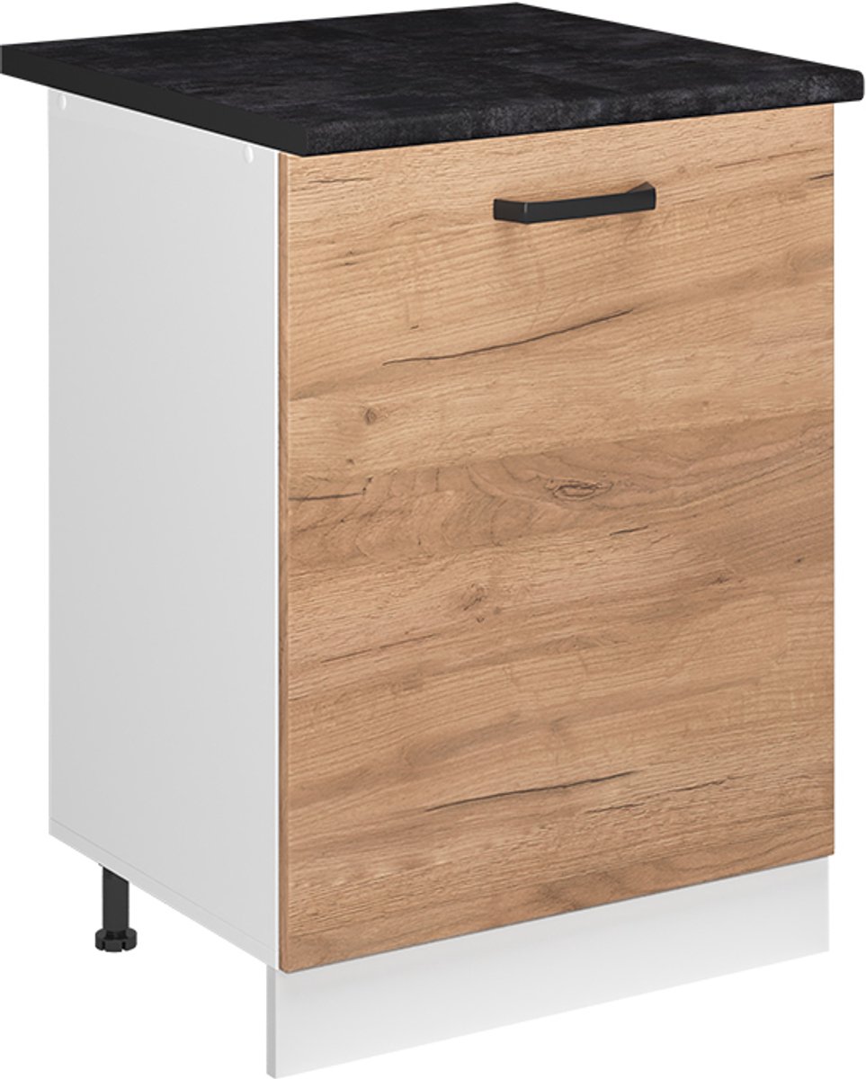 Vicco Keukenonderkast R-Line, Goudkleurig Eiken/Wit, 60 cm met 1 deur antraciet werkblad