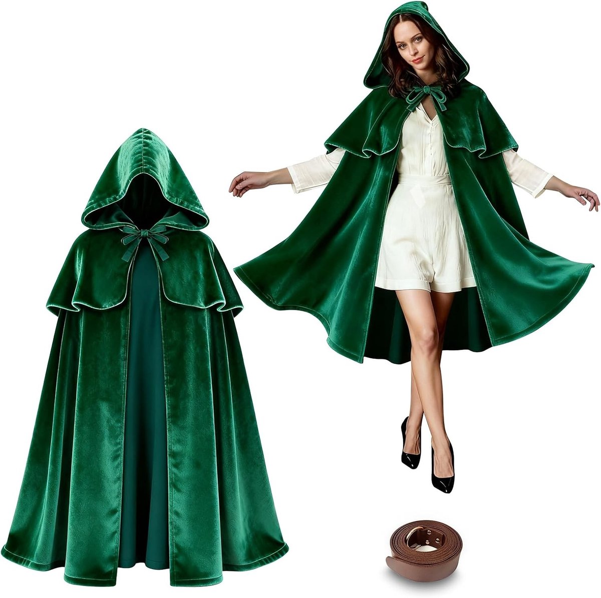 Middeleeuwse Cape met Schouderpantser en Verstelbare Band, 3-in-1 Cape met Kap, Geschikt voor Cosplay, Halloween en Verkleedpartijen voor Mannen en Vrouwen