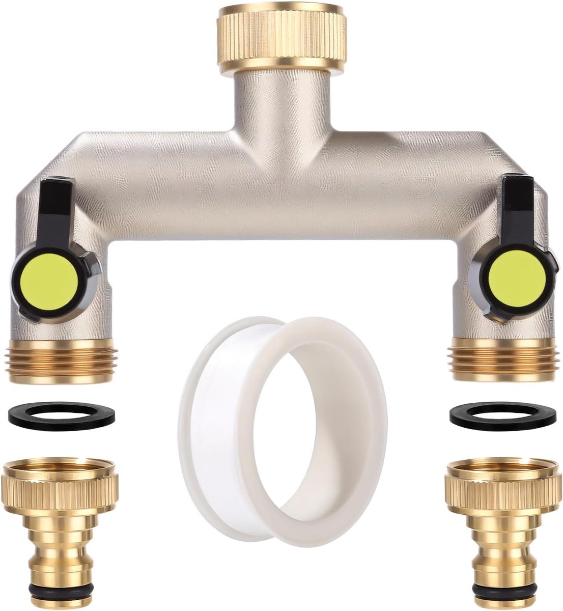Brass Water Connector, Distributor and 2-Way Water Tap, 3/4 Inch Nickel Plated Separate Switch for Kitchen, Garden and - ShopVlot
