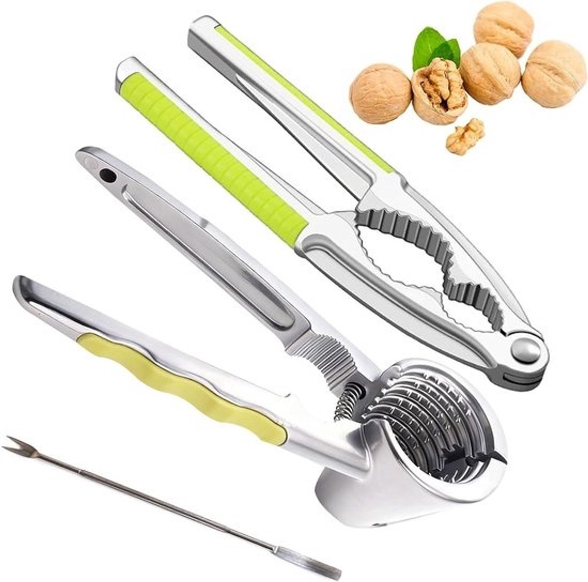 Set van 2 metalen notenkrakers met vork en antislip handvat - Voor noten, kastanjes en schaaldieren