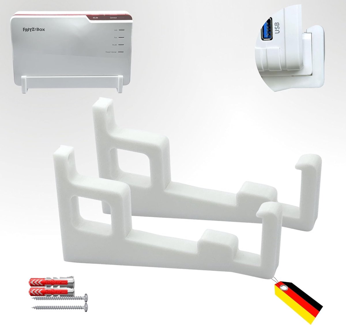 Wandhouder voor Fritz!Box 5690 Pro, wit met innovatief kliksysteem, incl. montagemateriaal, Made in Germany - ShopVlot
