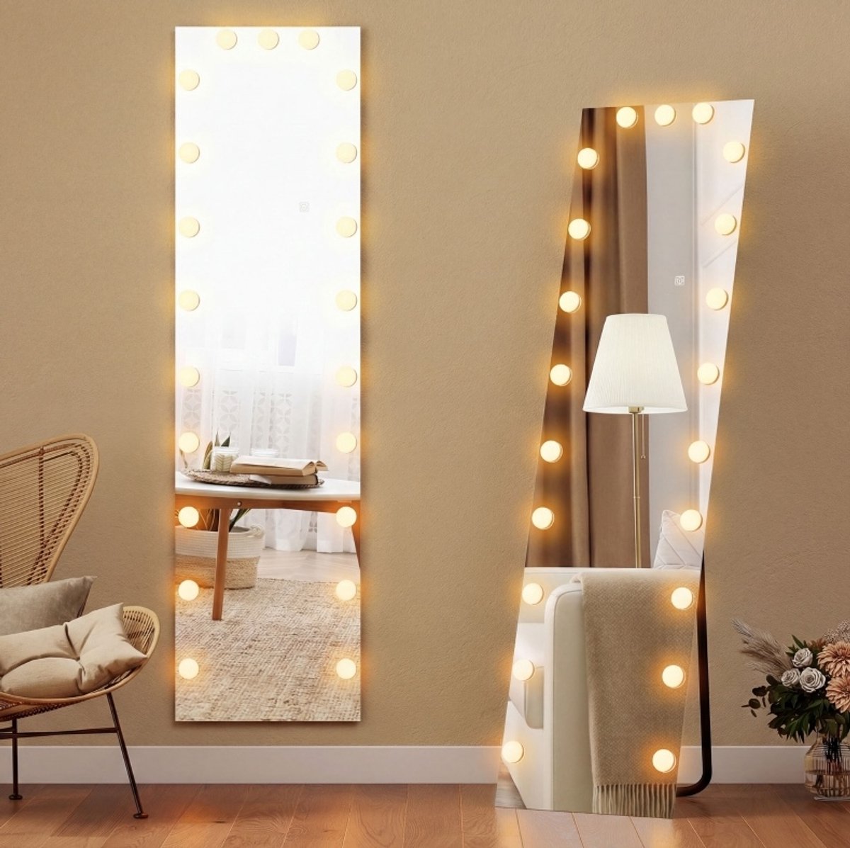 MIVRAY Staande Spiegel – RGB-Verlichting Met 21 Lampen – 150 x 40 cm – Glas En Aluminium – Transparant – Met Geheugenfunctie Transparent