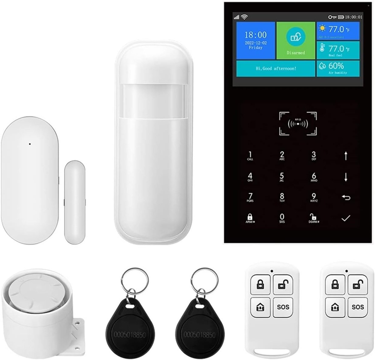 Alarmsysteem voor thuisbeveiliging Tuya Smart Home Alarmsysteem Draadloos Home Alarm Ondersteuning Thuis Met Temperatuur Vochtigheid Display Beveiligingsalarmen Langeafstandssignaal (Color