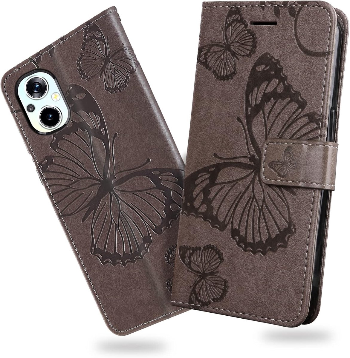 Hoesje voor OPPO Reno 8 Lite 5G / Reno 7 Lite 5G / A96 5G, Kaartenvakken en Horizontale Standfunctie Magneet Hoesje voor OPPO Reno 8 Lite 5G / Reno 7 Lite 5G / A96 5G, Grijs