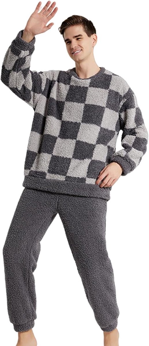 Winter Pajamas Winter Women'S Warm Fleece Pajamas,Casual Plaid Fresh Pajama Set,Unisex Couple Pajama Set-B-L