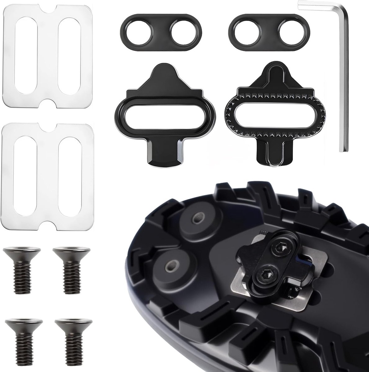 2 paar fietsnoppen met antislipplaten, 2 gaten, set voor automatische pedalen, compatibel met MTB SPD (SH51), voor schoenen MTB en indoor fietsen