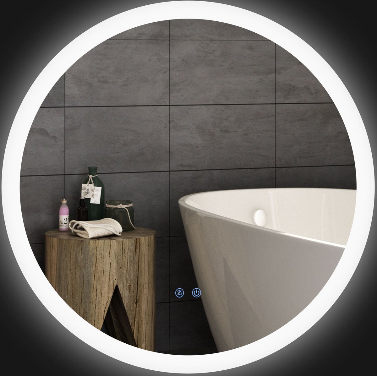 MIVRAY Badspiegel – Verstelbare LED Verlichting – 70 cm – Glas – Wit – Rond – 3 Lichtkleuren, IP44, Anticondens, Touchbediening