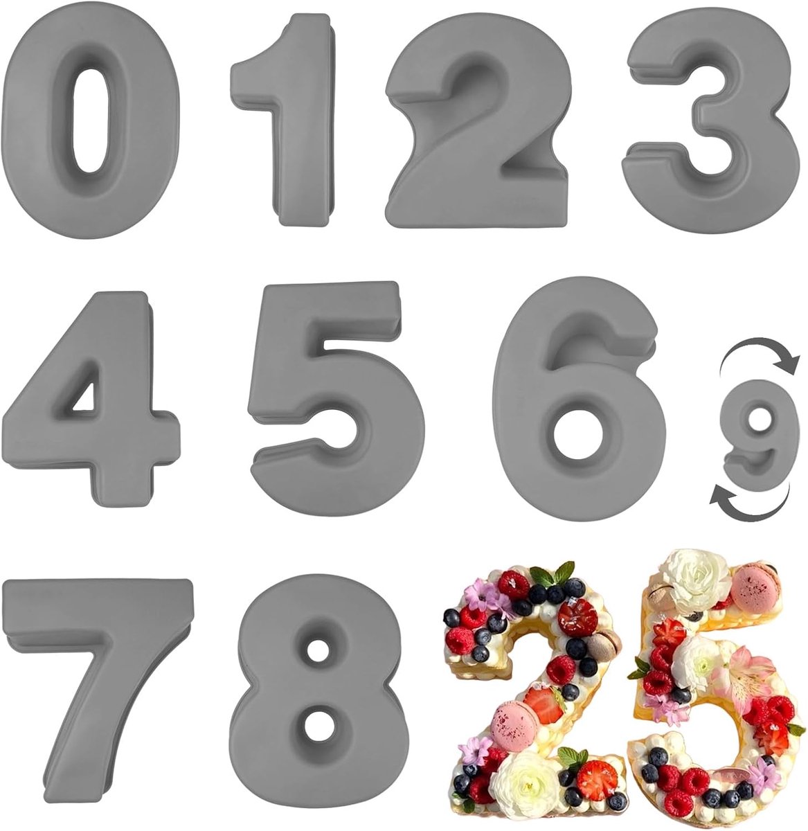 9 Pieces Cake Moulds, Thick Silicone Cake Moulds, 10 Inch Large 3D Silicone Cake Moulds, Number Mould for Birthday - ShopVlot