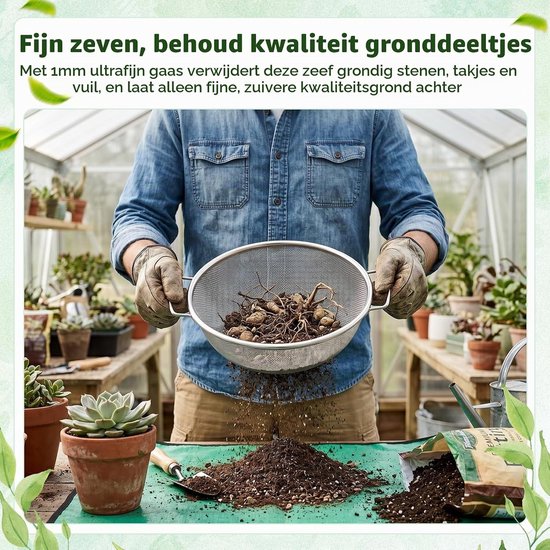 Tuinscherm van RVS Ø 1 mm, Sterke Compostzeef met Dubbele Handgreep voor Efficiënt Tuinieren — afbeelding 4