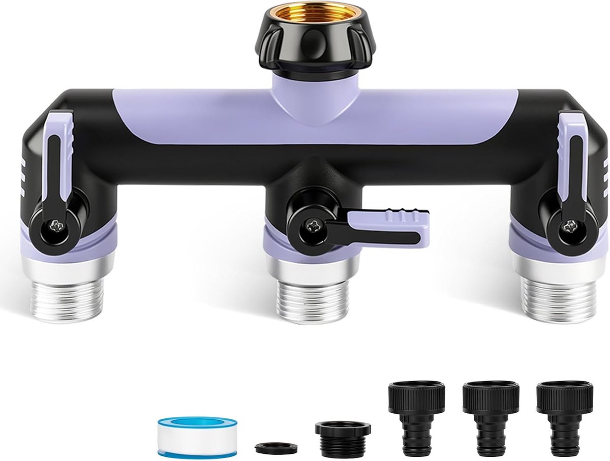 Tesmotor 3-weg kraanverdeler - 3/4 inch multifunctionele slangaansluiting met afzonderlijke ventielen voor tuin- en - ShopVlot