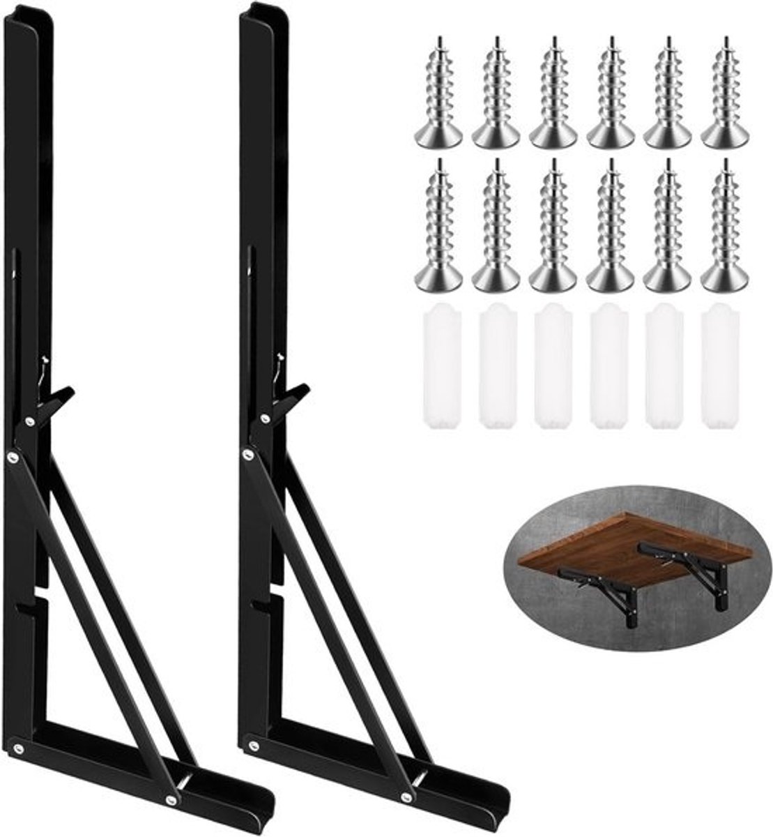 2 stuks 20 inch vouwplanksteunen - duurzame RVS wandbeugels tot 500kg met schroeven en ankers